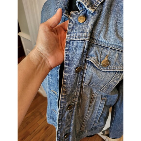 Vintage y2k Medium Wash Denim Jacket Bass L Corduroy Classic American Western - Picture 3 of 8